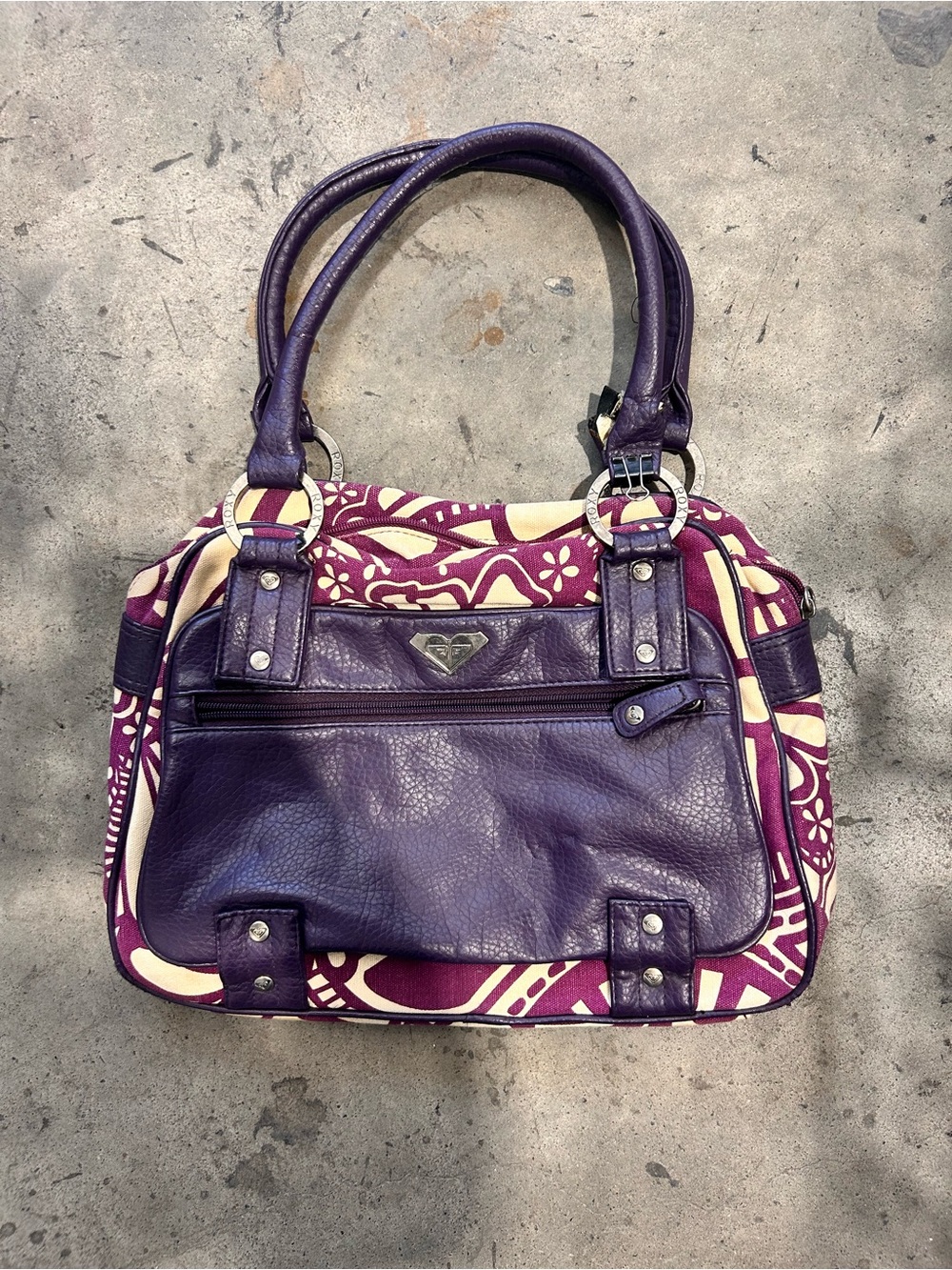 Roxy purple floral leather bag